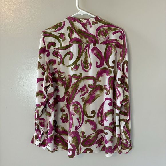FoxCroft Fitted Long Sleeve Blouse Purple Green Paisley Button Up Top Si… - Picture 7 of 8